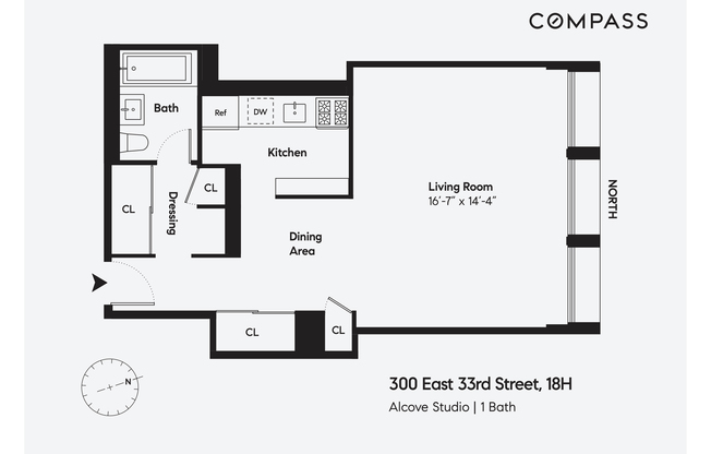 1 bed, 1 bath, 482 sqft, $3,350, Unit 18H