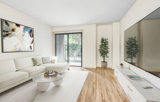 a living room with a couch and a coffee table