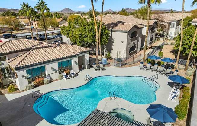 Bayside Apartments in Phoenix, Arizona Pool with Lounge Chairs