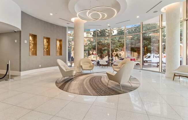 Beautifully designed lobby at Glass House by Windsor, Dallas, TX