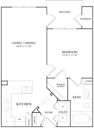 1 bed, 1 bath, 628 sqft, $1,222