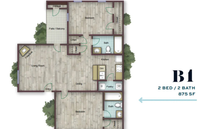 2 beds, 2 baths, 875 sqft, $1,275, Unit 1314