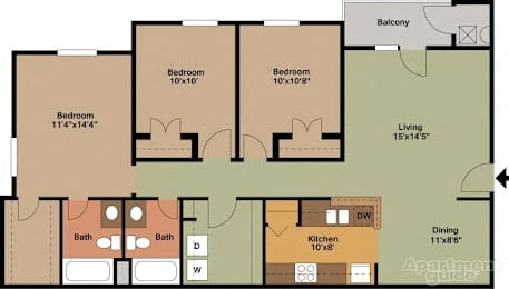 3 beds, 2 baths, 1,274 sqft, $1,586