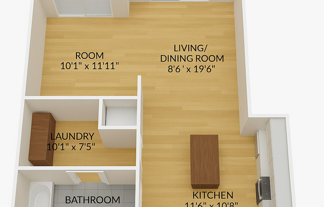 Studio, 1 bath, 601 sqft, $1,149, Unit 411