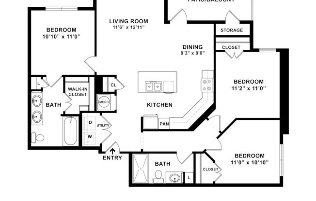 3 beds, 2 baths, 1,160 sqft, $2,033