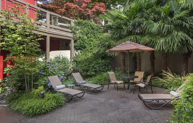 Outdoor patio with Lush Green Space at Canyon Park Apartments, Beaverton, OR 97005