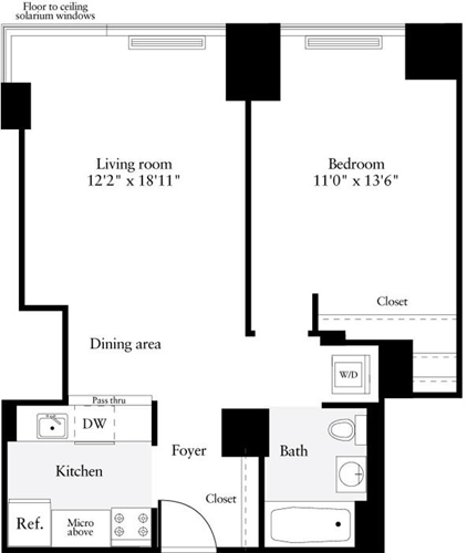 1 bed, 1 bath, 623 sqft, $5,066, Unit 22F