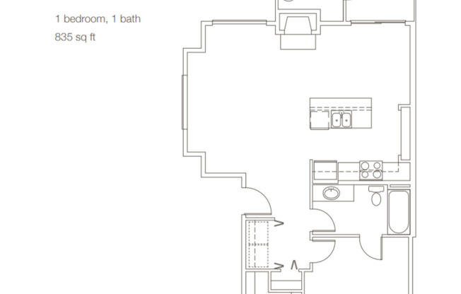 1 bed, 1 bath, 835 sqft, $1,570, Unit B201
