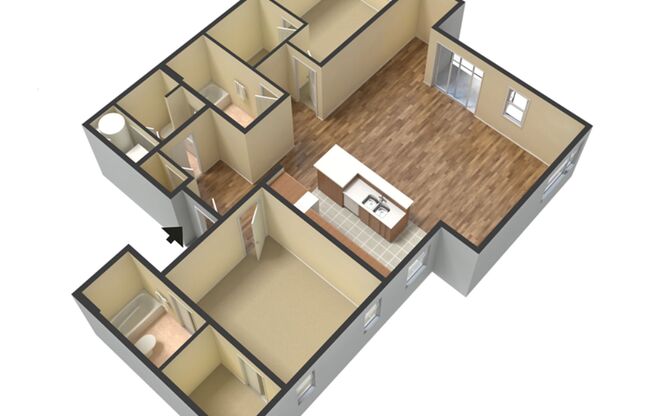 2 beds, 2.5 baths, 1,271 sqft, $2,290, Unit 301