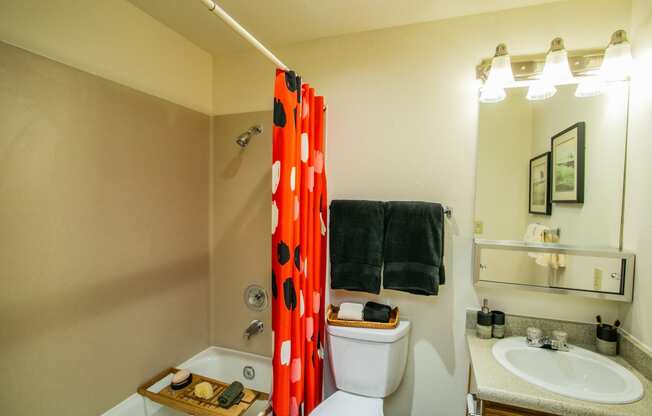 Model Bathroom with Bathtub at Renton Apartments near Boeing