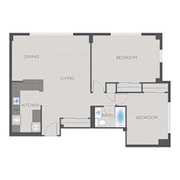 2 beds, 1 bath, 885 sqft, $2,500