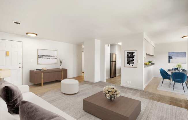 a living room with white walls and a gray rug  at Brix, Washington, 99362