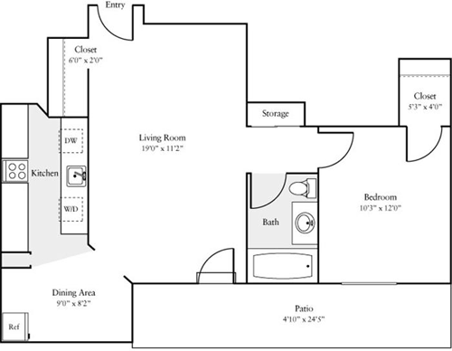 1 bed, 1 bath, 600 sqft, $3,754, Unit 101