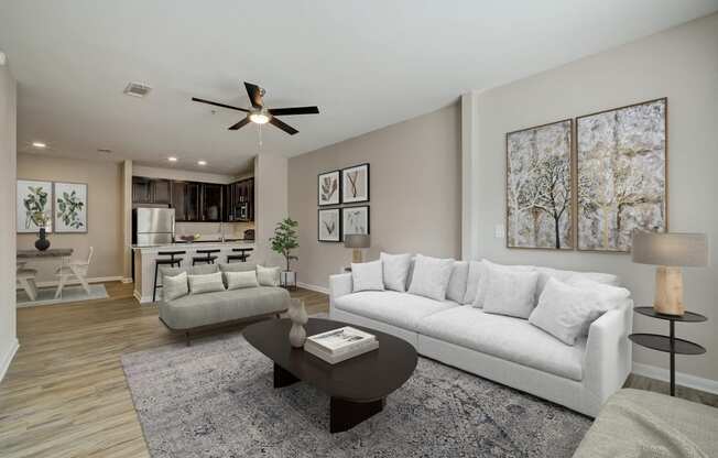 a living room with couches and a coffee table