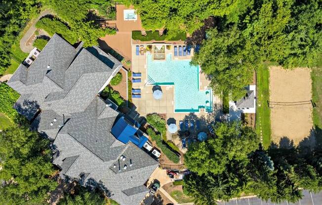 birdseye view of The Heights apartments clubhouse