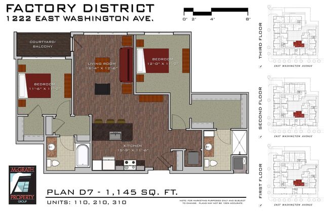 2 beds, 2 baths, 1,145 sqft, $2,470, Unit 210