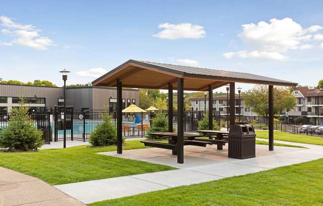 Covered picnic pavilion at Villages on McKnight Apartments