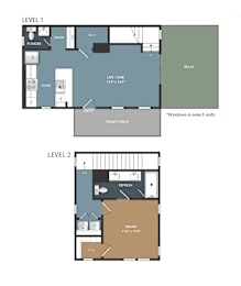1 bed, 1.5 baths, 825 sqft, $1,644