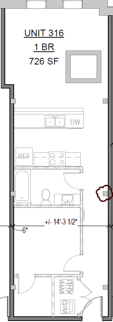 1 bed, 1 bath, 611 sqft, $975, Unit 316