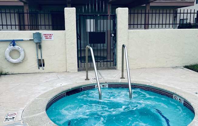 Private spa area at Plaza Verde Apartments in Escondido, California.