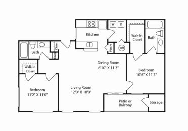 2 beds, 2 baths, 950 sqft, $1,914