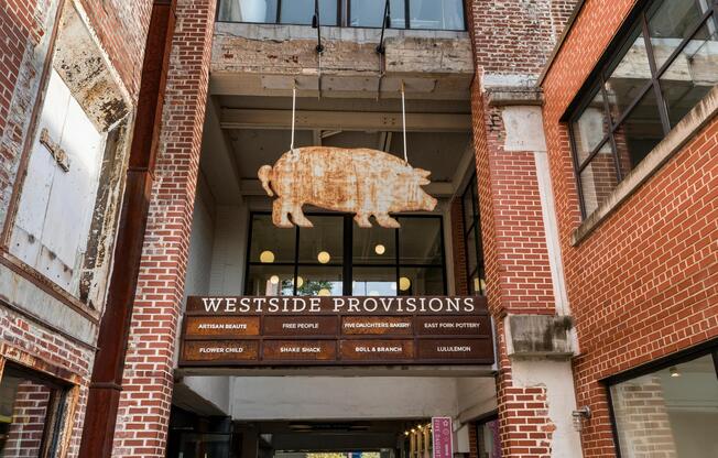 A vibrant courtyard gathering spot at Echo Street West, near Modera Westside Trail—perfect for relaxed hangouts surrounded by Atlanta’s creative energy.