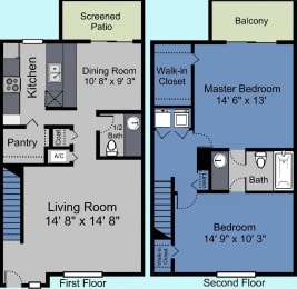 2 beds, 1.5 baths, 1,250 sqft, $1,718