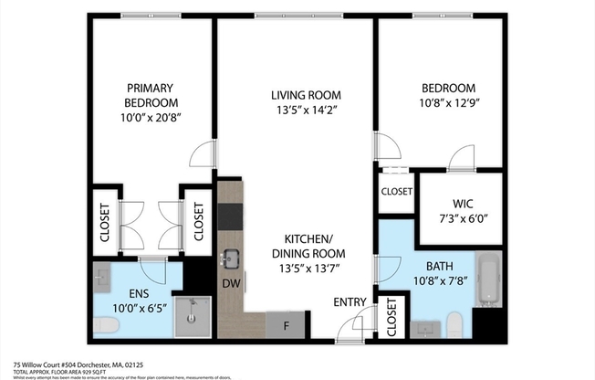 2 beds, 2 baths, 929 sqft, $3,585, Unit 504