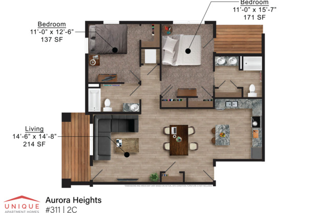 2 beds, 2 baths, 1,145 sqft, $1,500, Unit 306