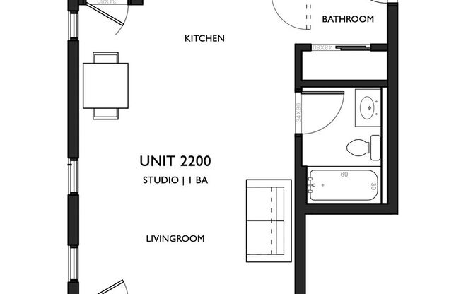 Studio, 1 bath, 362 sqft, $1,249, Unit 2-200
