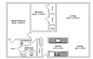 2 beds, 1 bath, 888 sqft, $840