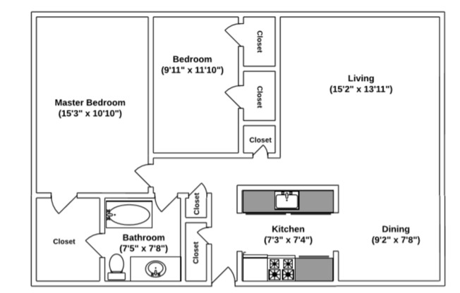 2 beds, 1 bath, 888 sqft, $840