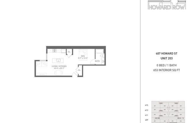 Studio, 1 bath, 653 sqft, $1,099, Unit 407 Unit 203