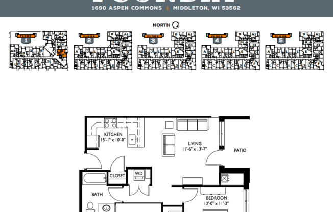 1 bed, 1 bath, 712 sqft, $1,750, Unit 115