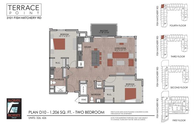 2 beds, 2 baths, 1,206 sqft, $2,325, Unit 426