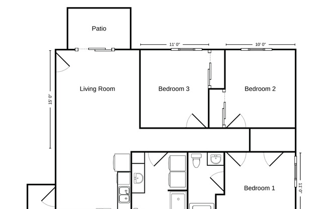 3 beds, 2 baths, 1,105 sqft, $1,460, Unit MS 724-B
