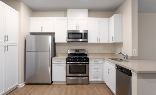 Kitchen with Stainless-Steel Appliances at Sherman Circle, Van Nuys