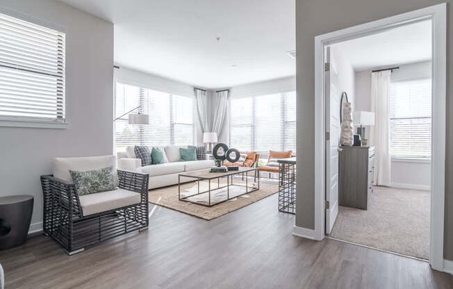 a living room with a couch and a coffee table
