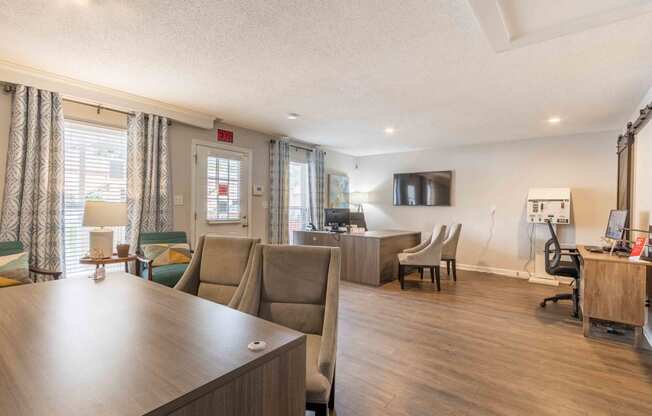 The Jaunt Apartments in Charleston South Carolina photo of clubhouse with seating and a tv