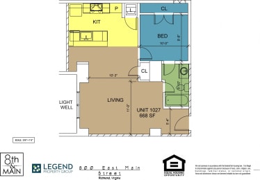 1 bed, 1 bath, 668 sqft, $1,609