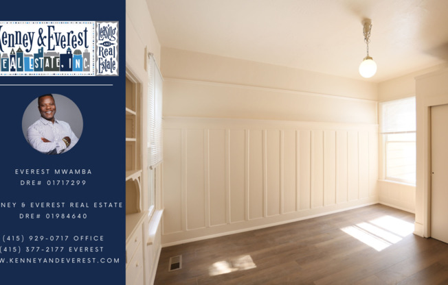 OPEN HOUSE: Sunday (7/13) 1:00pm-1:45pm. Spacious 2BR/1BA full flat in Upper Market area, Small pet considered, Parking available for add'l fee (74 Elgin Park)