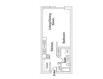 Studio, 1 bath, 472 sqft, $1,400