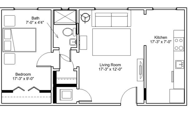 1 bed, 1 bath, 610 sqft, $840, Unit 203