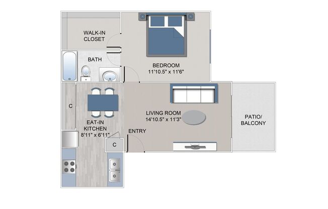 1 bed, 1 bath, 650 sqft, $1,395, Unit K-04