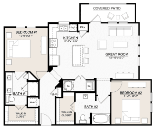 2 beds, 2 baths, 1,124 sqft, $1,799