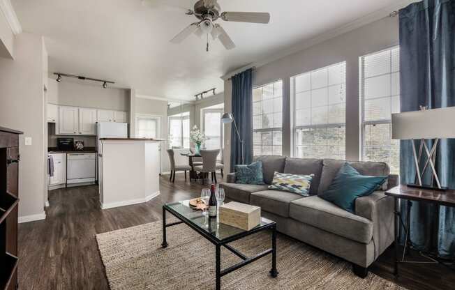 a living room with a couch and a coffee table