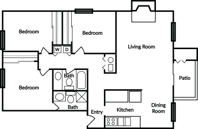 3 beds, 2 baths, 1,400 sqft, $1,733