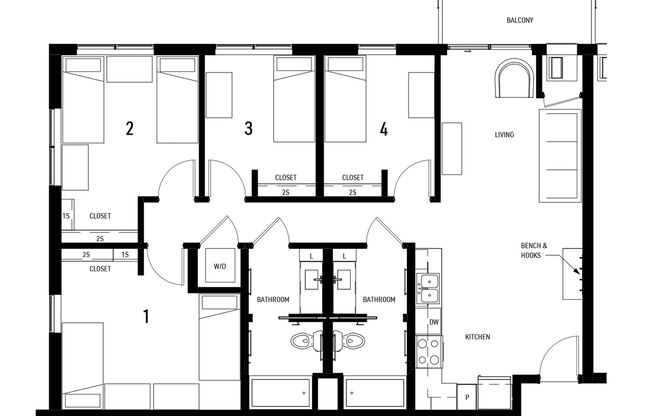 4 beds, 2 baths, 1,227 sqft, $3,400, Unit 404