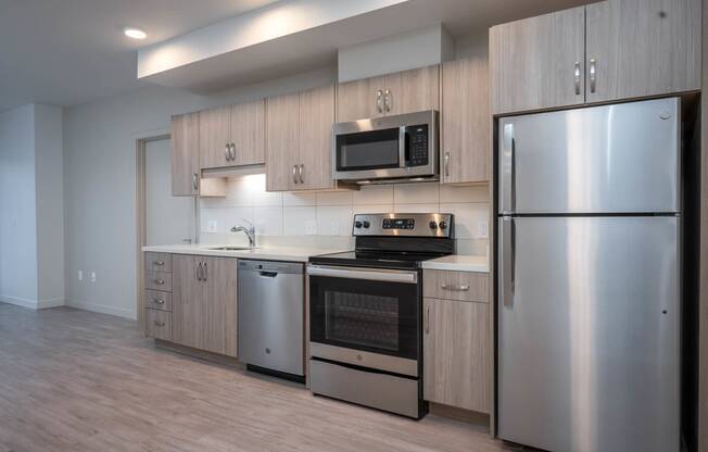 The Byway | #201 Modern Kitchen with Wood Cabinetry and Stainless Steel Appliances