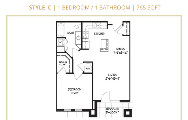 1 bed, 1 bath, 765 sqft, $1,390, Unit 8101-413